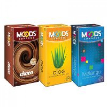 18+ Moods Condoms Combo (Choco - 12 Count, Aloe - 12 Count, Melange - 12 Count)