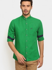 Abof Men Green Linen Blend Slim Fit Casual Shirt