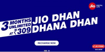 Jio Dhan Dhana Dhan Offer 3 Months Unlimited on Jio At Rs.309