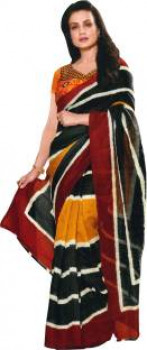 Parchayee Striped Fashion Art Silk Saree (Black)