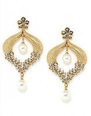 Bindhani Cz Stone Chandbali Gold-Plated Dangle & Drop Earrings For Girls