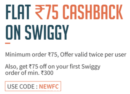 Flat Rs 75 cashback on Swiggy Order food using Amazon Pay