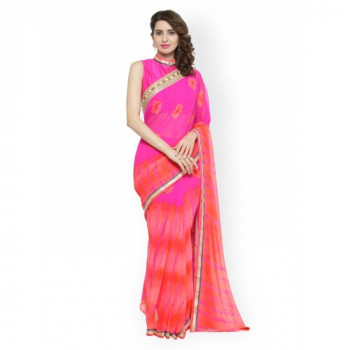 Myntra Chhabra 555 Pink & Orange Poly Georgette Colourblocked Saree