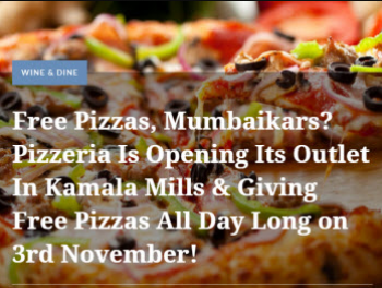 Pizzeria Free Pizzas [Mumbai 3rd Nov]