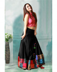 Buy Black Color Banglori Silk With Digital Print Work Semi-Stitched Lehenga Choli