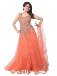 Bogglingshop Orange Net Floor length gown for Women at Rs. 299/-
