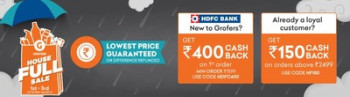 Grofers housefull sale -400 cashback on 1599 on HDFC cards for New users
