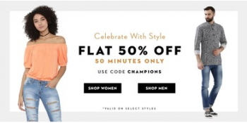 Koovs 50% off on select styles for 50 minutes