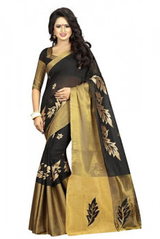 glamorous embroidery work polycotton sari with blouse piece