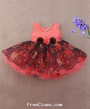 FirstCry M'Princess Flower Design Party Dress - Peach