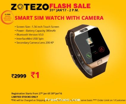 zotezo Smart SIM Watch With Camera Re. 1 + Shipping Charge