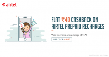Freecharge Flat Rs.40 Cashback on Airtel Recharge