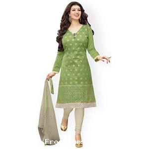 Myntra Saree mall Green & Grey Embroidered Chanderi Unstitched Dress Material