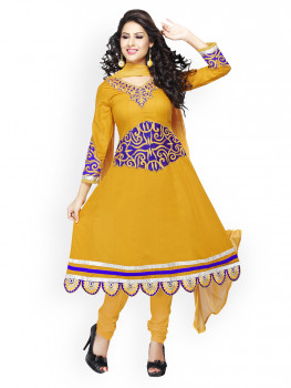 Myntra Florence Mustard Yellow & Blue Cotton Unstitched Dress Material Flat 75% off