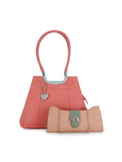 Butterflies Pink & Beige Shoulder Bag With Clutch