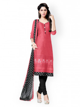 Myntra Khushali Pink & Black Printed Chanderi Unstitched Dress Material Flat 50% off