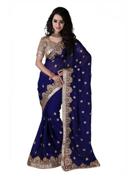 red mirchi navy blue color georgette embroidered women saree