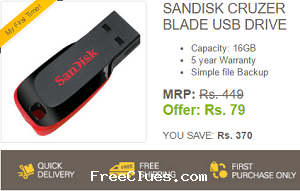 EBay Sandisk Cruzer Blade 16 Gb pendrive @ Rs. 79/- only