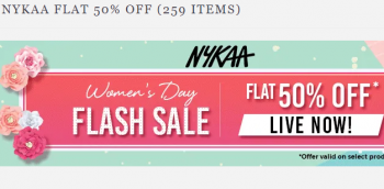 Nykaa Hot Deal Nykaa : Flat 50% OFF (6-8PM) + Shop for 750 and Get A Product FREE only on 8th March