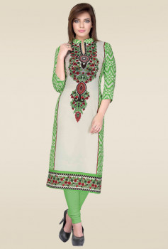 tatacliq Salwar Studio Green & Cream Floral Printed Unstitched Kurti