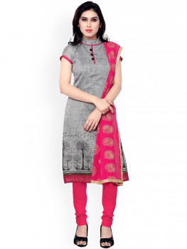 Myntra Grey & Pink Embroidered Chanderi Unstitched Dress Material Flat 55% off