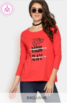 Abof Women Red Printed Regular Fit T-shirt