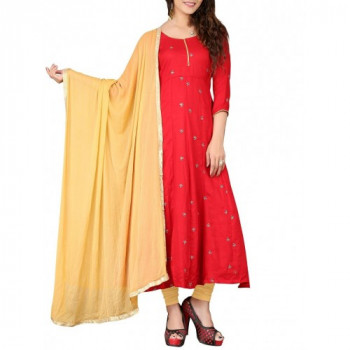 Limeroad Red Cotton Anarkali Dress Material
