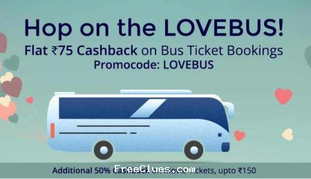 Paytm Flat Rs.75 Cashback on Bus Ticket Bookings + 50% Cashback Upto Rs.150 Movie voucher.
