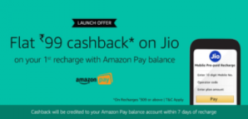 Amazon-Flat Rs.99 cashback on your Jio Recharge Of Rs.309 or More