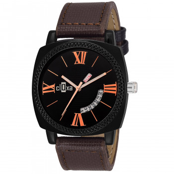 Cloxa Analog Black Dial & Coffee Leather Man's Watch