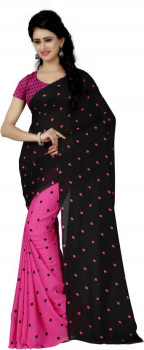 Kashvi Sarees Printed Daily Wear Faux Georgette Saree (Pink, Black)