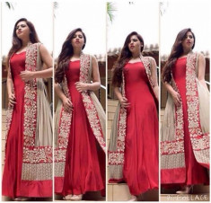 Buy Red Embroidered Georgette Semi Stitched Gown