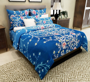 Home Candy 144 TC Fancy Floral Cotton Double Bedsheet with 2 Pillow Covers - Blue (CTN-BST-516)
