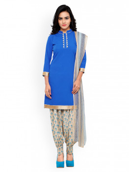 Myntra Satrani Blue & White Unstitched Dress Material Flat 75% off