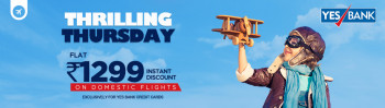 Goibibo Flat Rs 1,299 Instant Discount on Domestic Flights with yes bank cards every Thursday (min 5000)