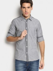 Abof United Colors of Benetton Men Grey & White Striped Slim Fit Shirt