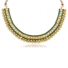 Kriaa Pearl Kundan Green Austrian Stone Gold Plated Necklace Set With Maang Tikka_2100902