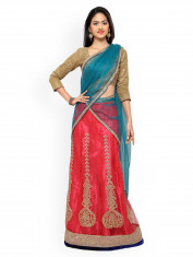 Myntra Rajesh Silk Mills Red Embroidered Net Semi-Stitched Lehenga Choli with Dupatta