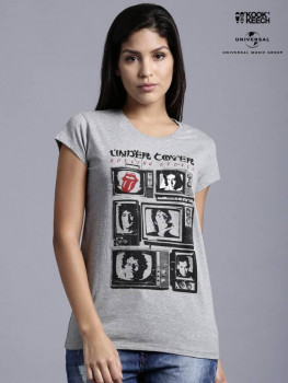 Flipkart Kook N Keech Printed Women's Round Neck Grey T-Shirt