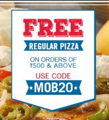 Dominos Free Regular Pizza on Order of Rs.500