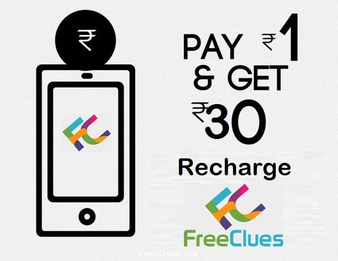 FreeClues 1 rs. sale : Pay rs. 1 & get recharge of rs. 30 free