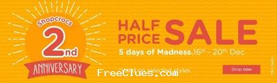 Half price sale from 16th - 20th december