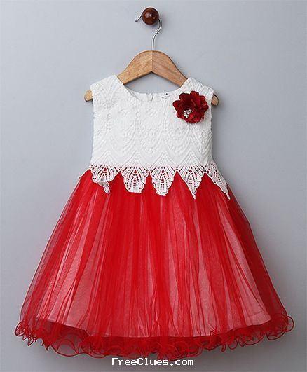 FirstCry WhiteHenz Clothing Embroidered Block Dress - Red & White