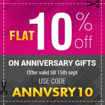 Get flat 10% off on Anniversary Gifts to your dearone.