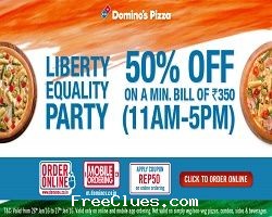 Dominos Flat 50% off + extra 15% cashback on pizza order
