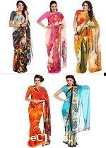 Homeshop18 Gorgeous Collection of 5 Stylish Printed Georgette Sarees @ Rs. 999/-