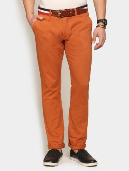 Abof Men Rust Red Slim Fit Overdyed Stretchable Chinos