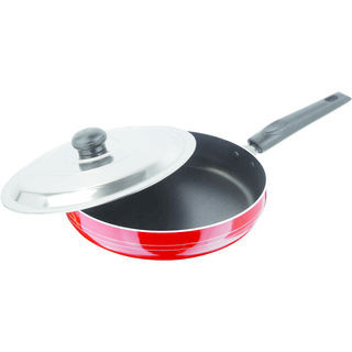 Nirlon Non Stick Fry Pan With S. S. Lid - 12 / 240Mm, red and black