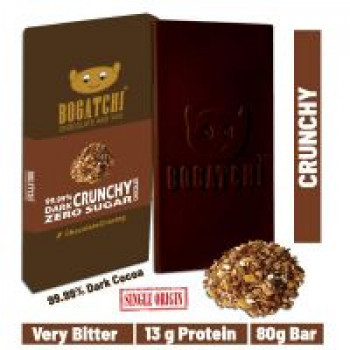 BOGATCHI Vegan Chocolate | 99.99% Dark | Crunchy | Gluten Free, 80 gm