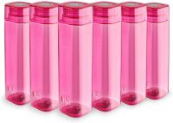 Cello H2O Squaremate Plastic Water Bottle, 1-Liter, Set of 6, Pink